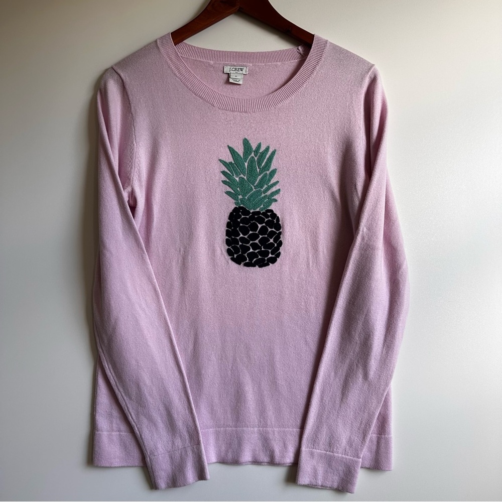 J.Crew Vintage Y2K Pink Embroidered Pineapple Sweater Size S 100% Cotton Classic